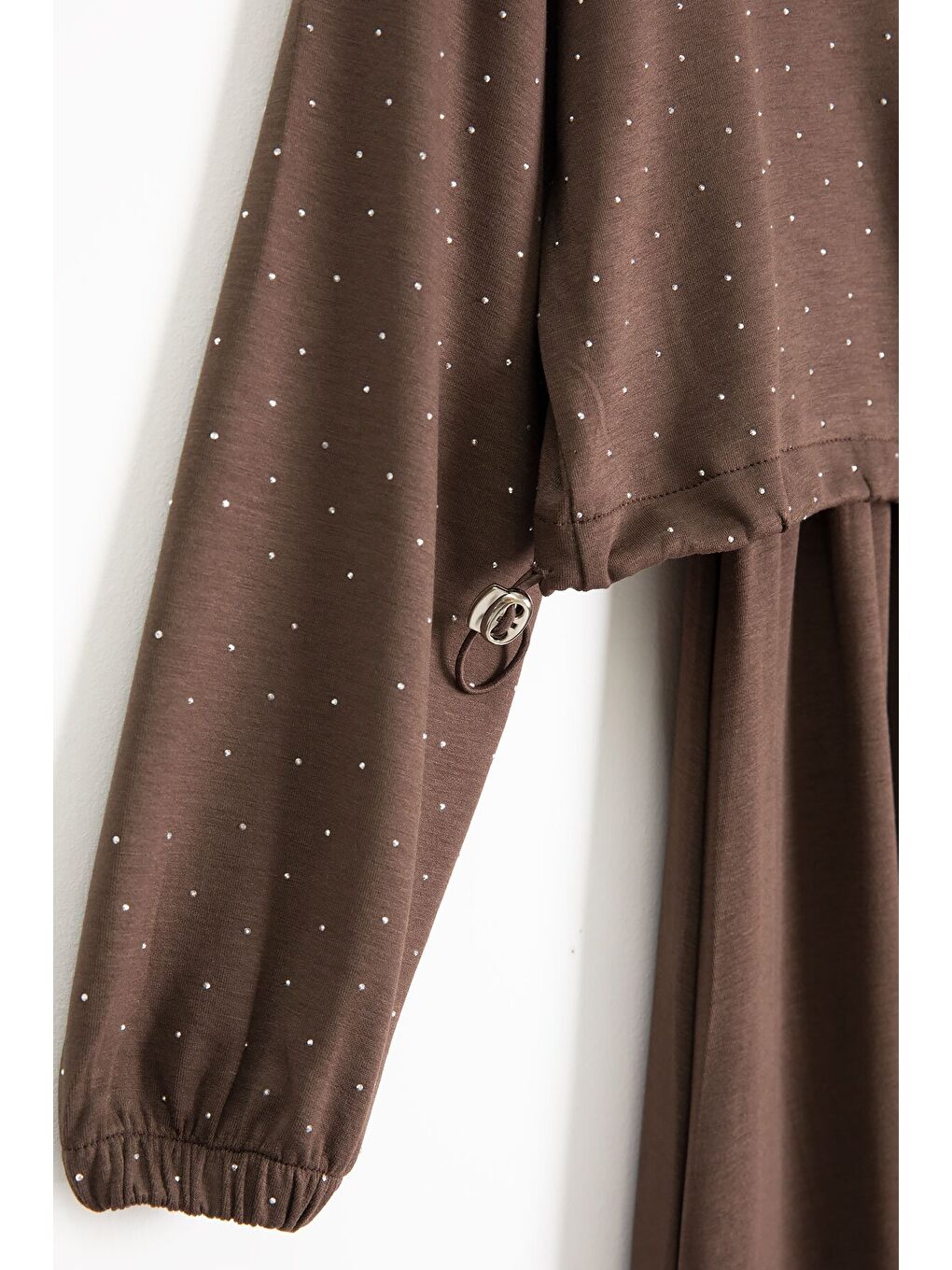 Kahverengi Fermuarlı Taşlı Crop Ceketli Sıfır Kol Kız Çocuk Elbise 23753-3