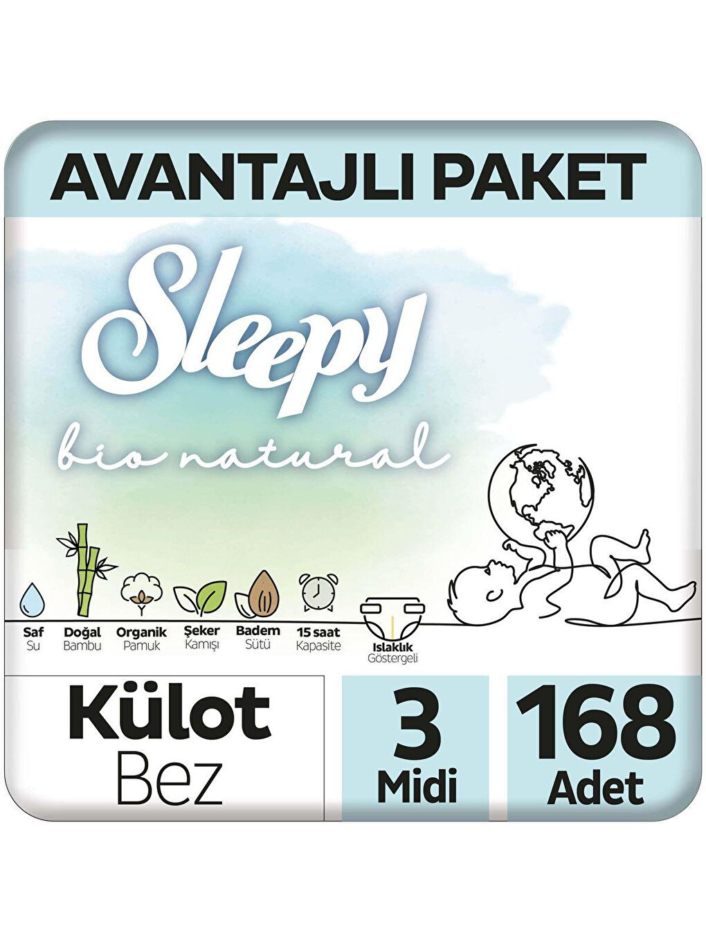 Sleepy Beyaz Bio Natural Avantajlı Paket Külot Bez 3 Numara Midi 168 Adet