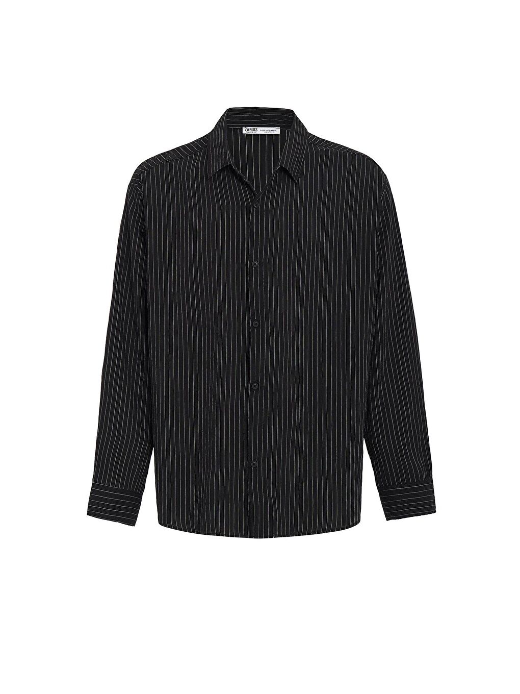 Oversize Çizgili Uzun Kollu Gömlek Siyah-1