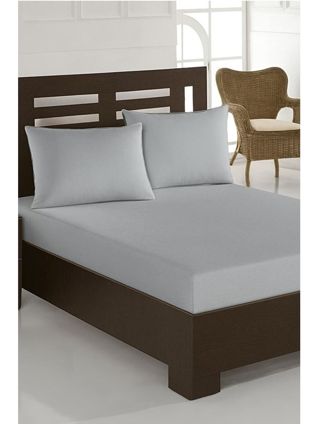 Bella Çift Kişilik 180x200 cm Lastikli Çarşaf Takımı Açık Gri
