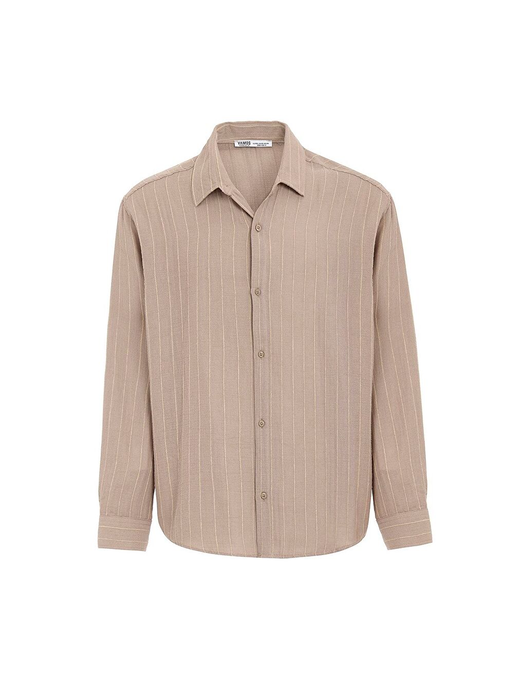 Çizgili Oversize Müslin Keten Gömlek Bej-1
