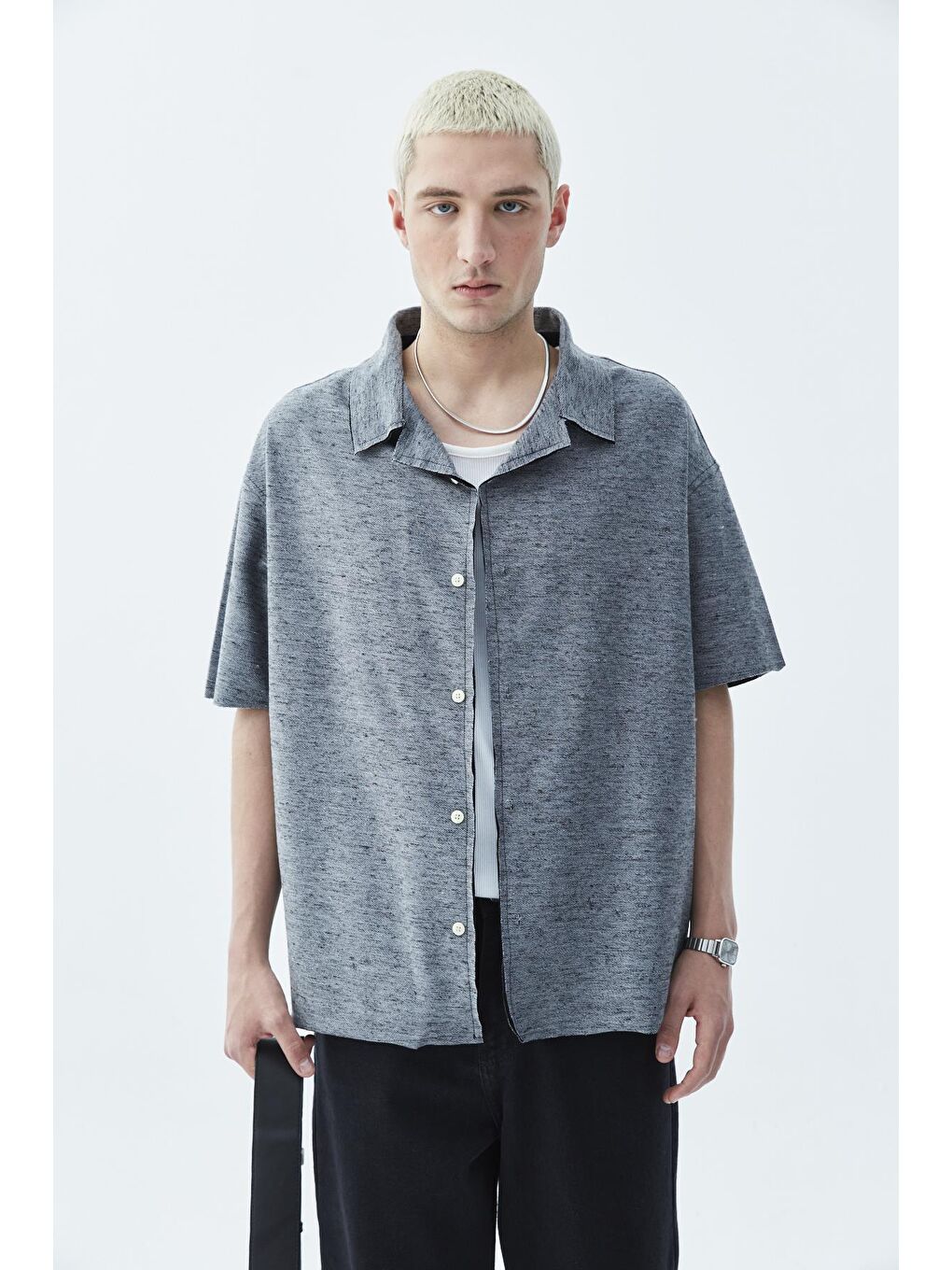 Oversize Keten Gömlek Siyah-1