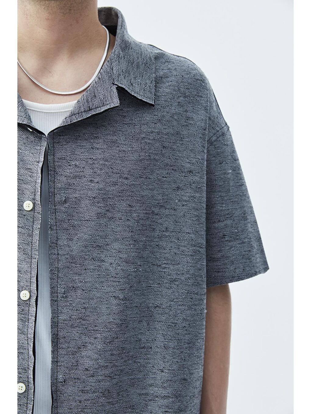 Oversize Keten Gömlek Siyah-3