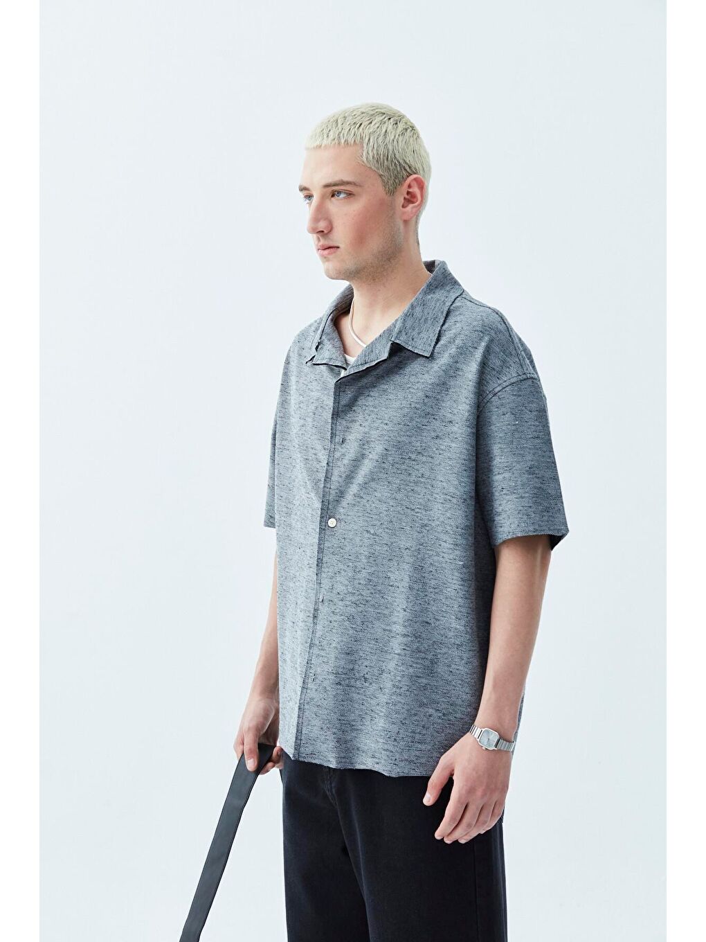 Oversize Keten Gömlek Siyah-6