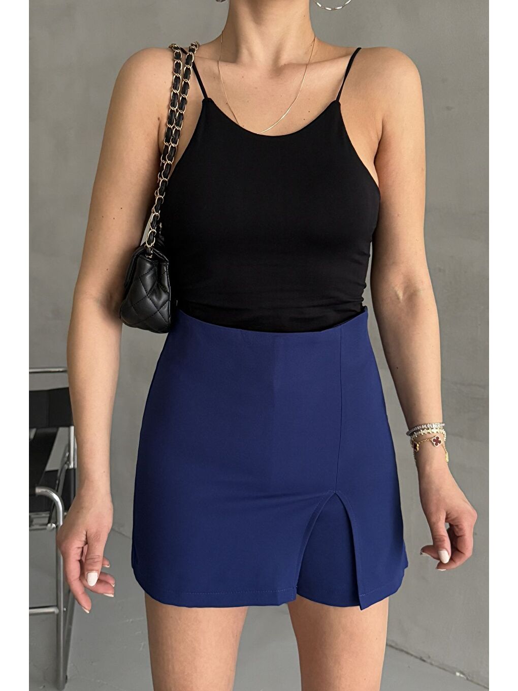 Mavi Kadın Yırtmaç Detaylı Kısa Şort Etek