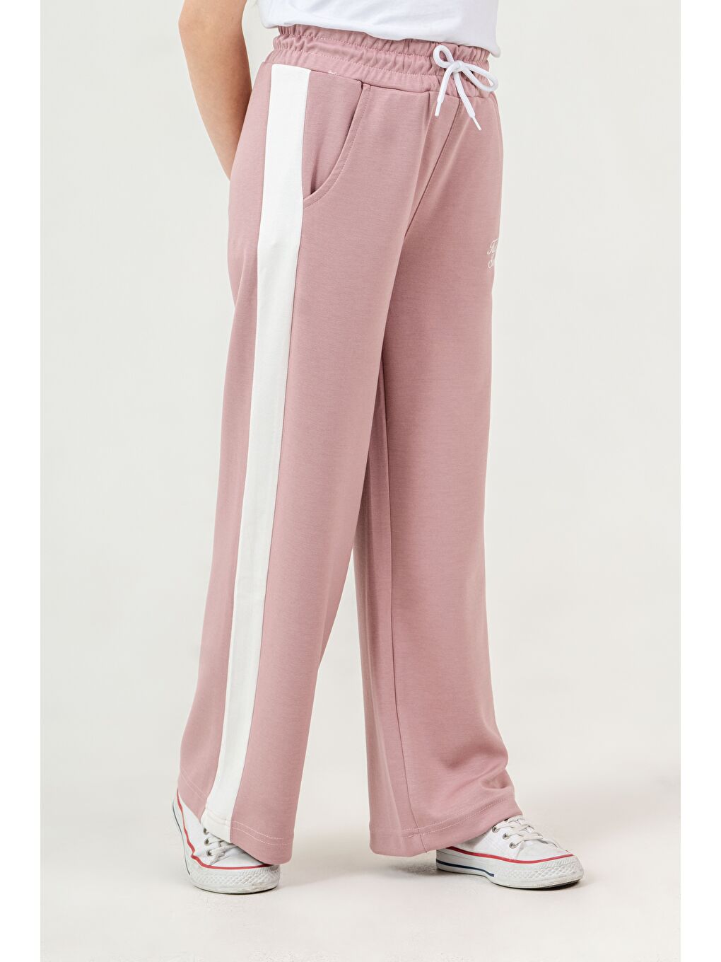 Pembe Keep Smiling Nakışlı Yanlar Garnili Kız Çocuk Eşofman Altı-3