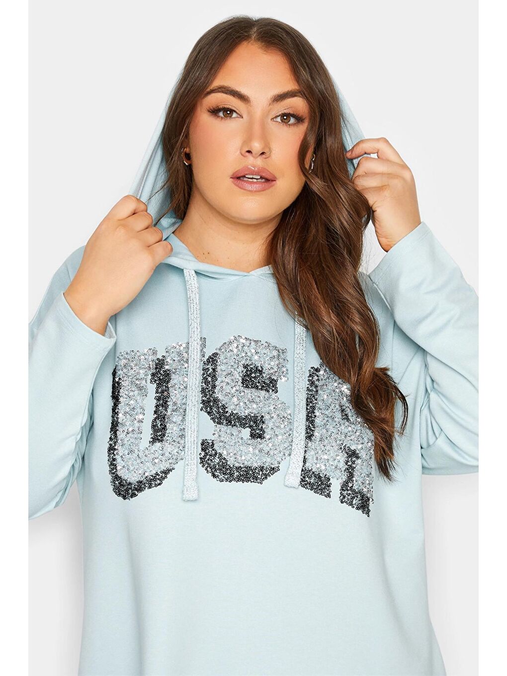 Stil Diva Koyu Mint Yeşili Büyük Beden Kapüşonlu Payet Detaylı Uzun Kollu Sweatshirt 301769 - 3