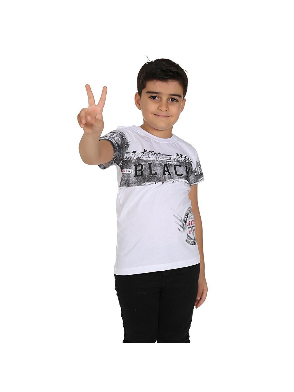 Toontoykids Beyaz Erkek Çocuk T-Shirt Black Baskılı