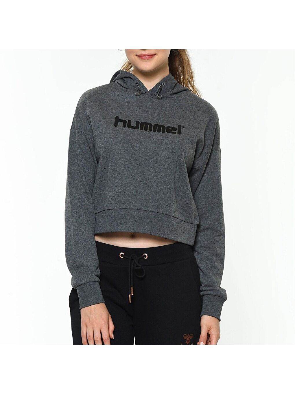 Hummel Gri Rayce Kadın Gri Baskılı Kapüşonlu Sweatshirt