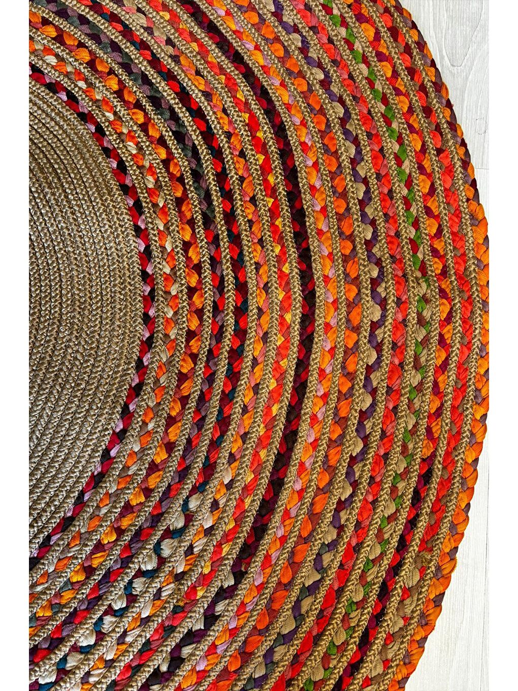 Bej Natural Jüt Halı El Dokuma Hasır Yolluk Bohem Jüt Kilim HMFJUT407 90 x 90 cm-3