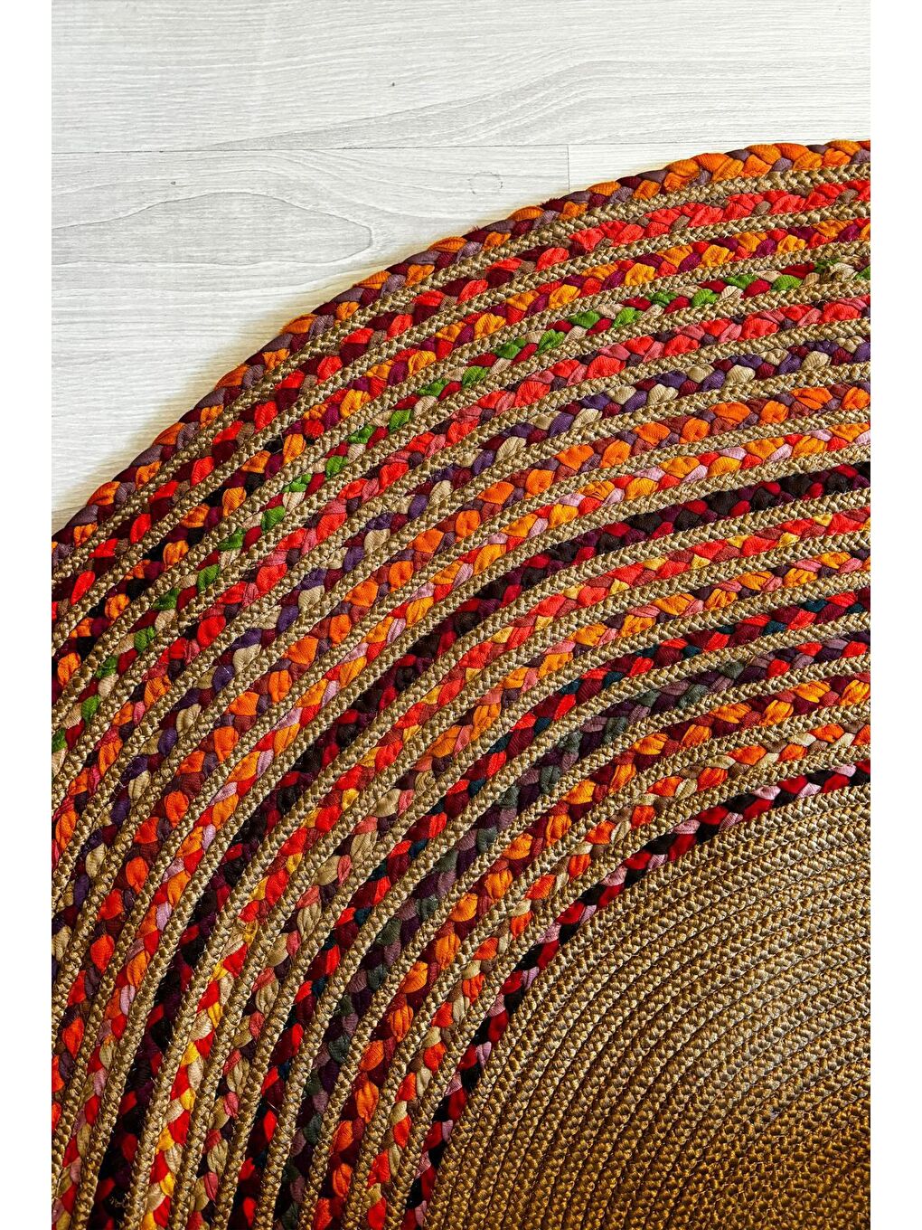 Bej Natural Jüt Halı El Dokuma Hasır Yolluk Bohem Jüt Kilim HMFJUT407 90 x 90 cm-5