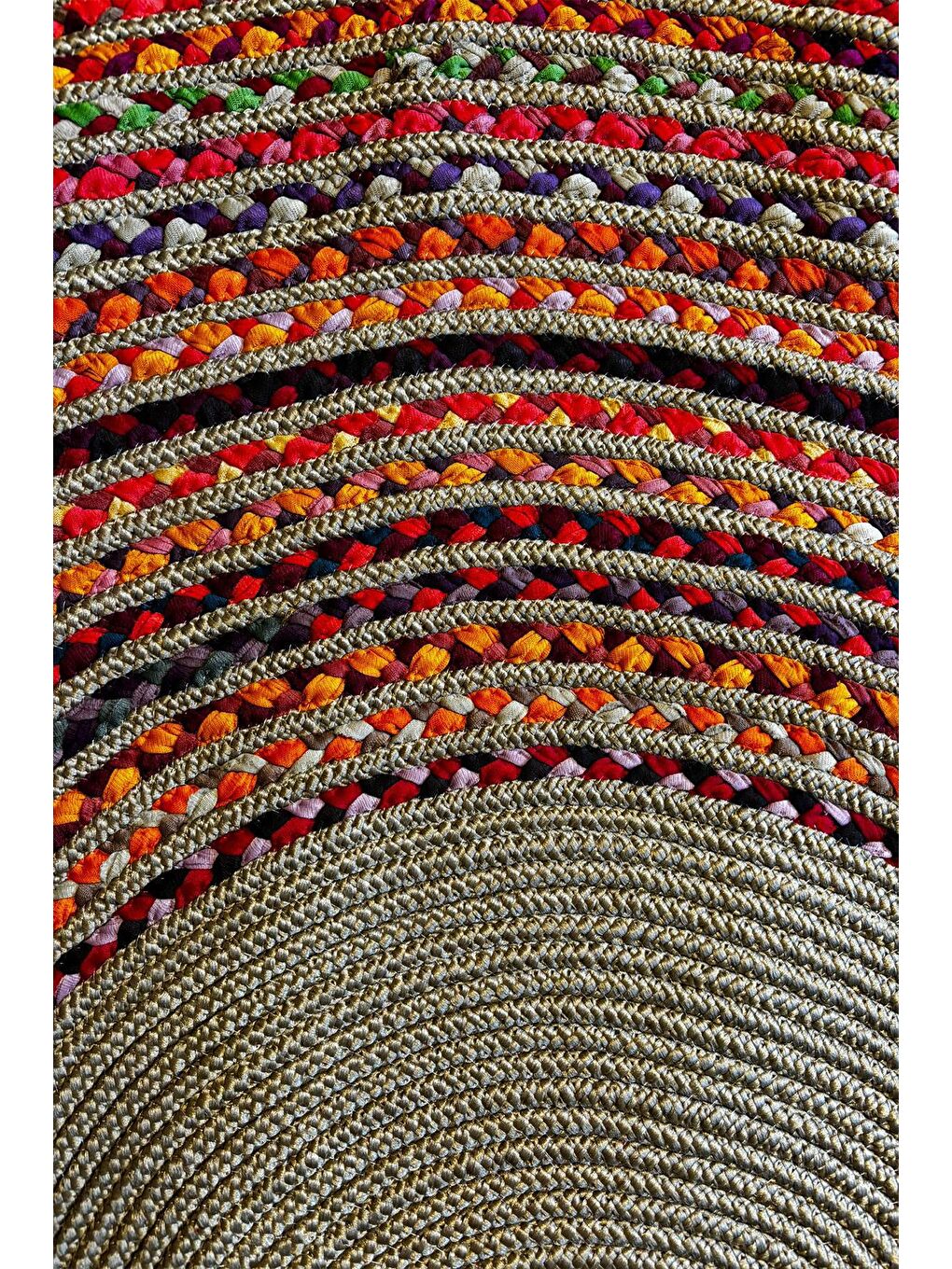 Bej Natural Jüt Halı El Dokuma Hasır Yolluk Bohem Jüt Kilim HMFJUT407 90 x 90 cm-6