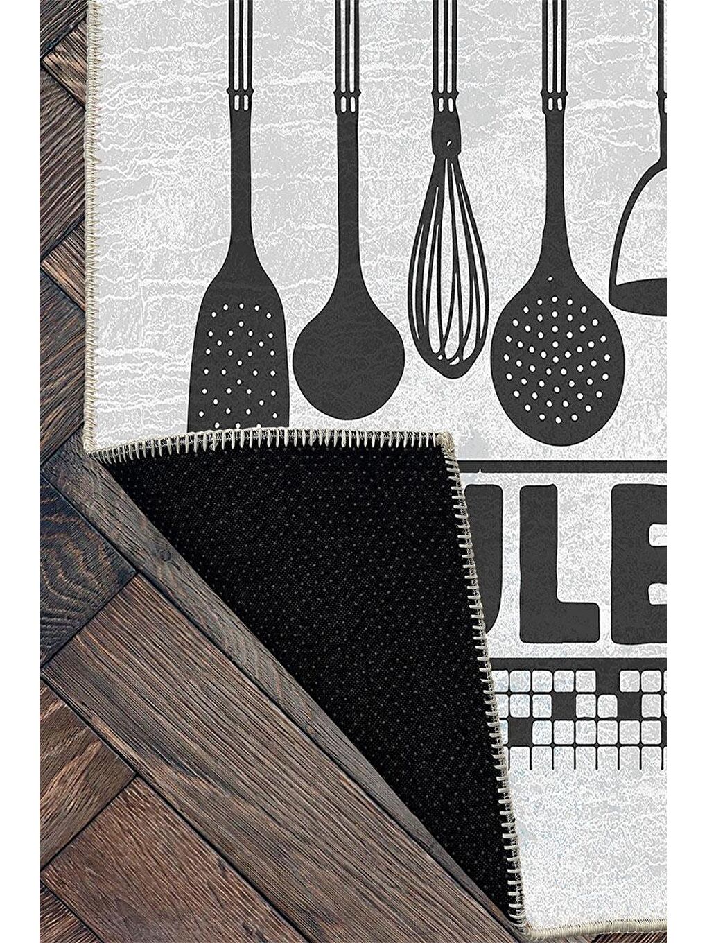 Beyaz Premium Kalite, Pamuk ve Kaydırmaz Taban, Yıkanabilir, Mutfak Halısı  120 x 180 cm-3