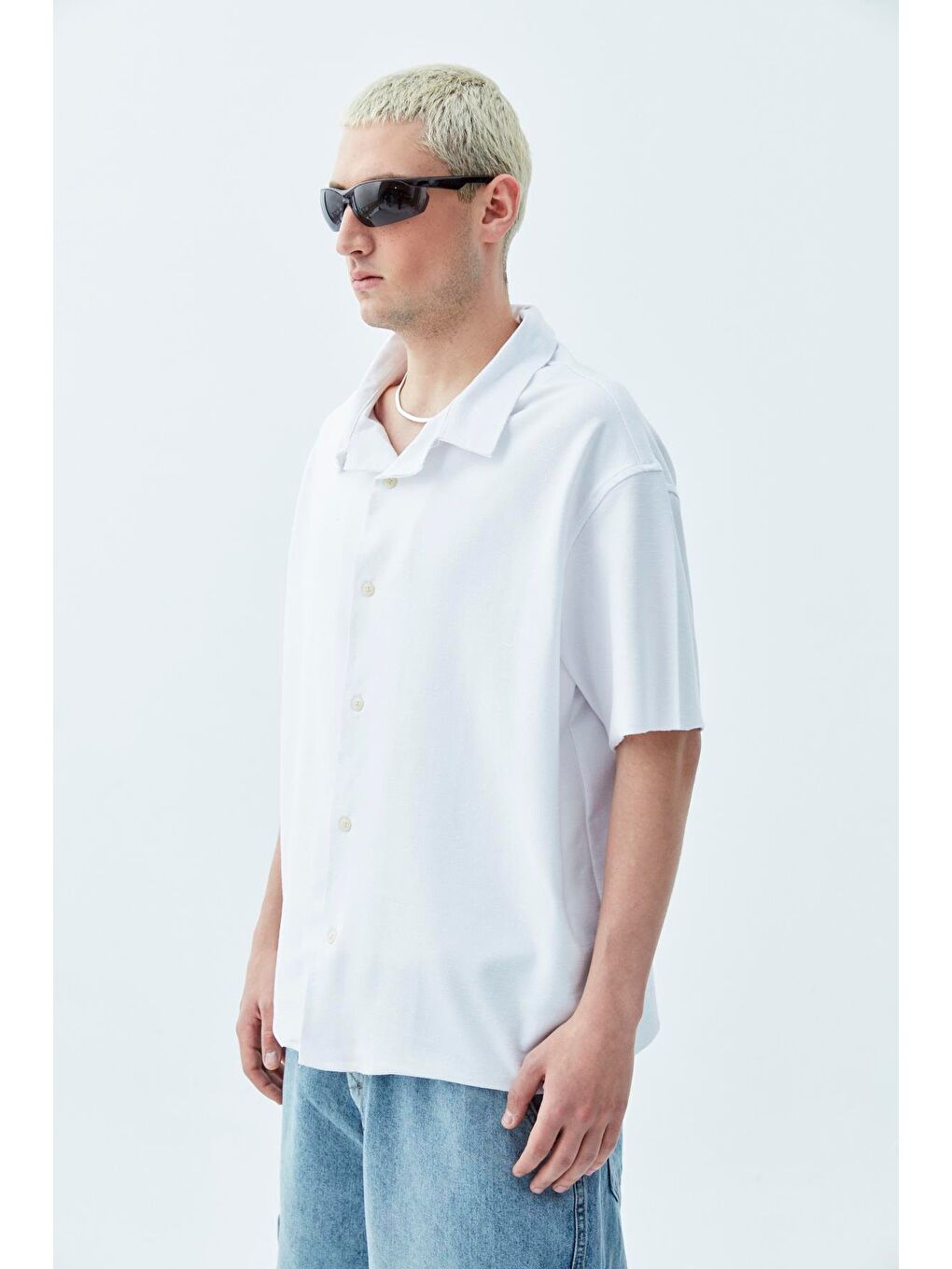 Oversize Keten Gömlek Beyaz-4