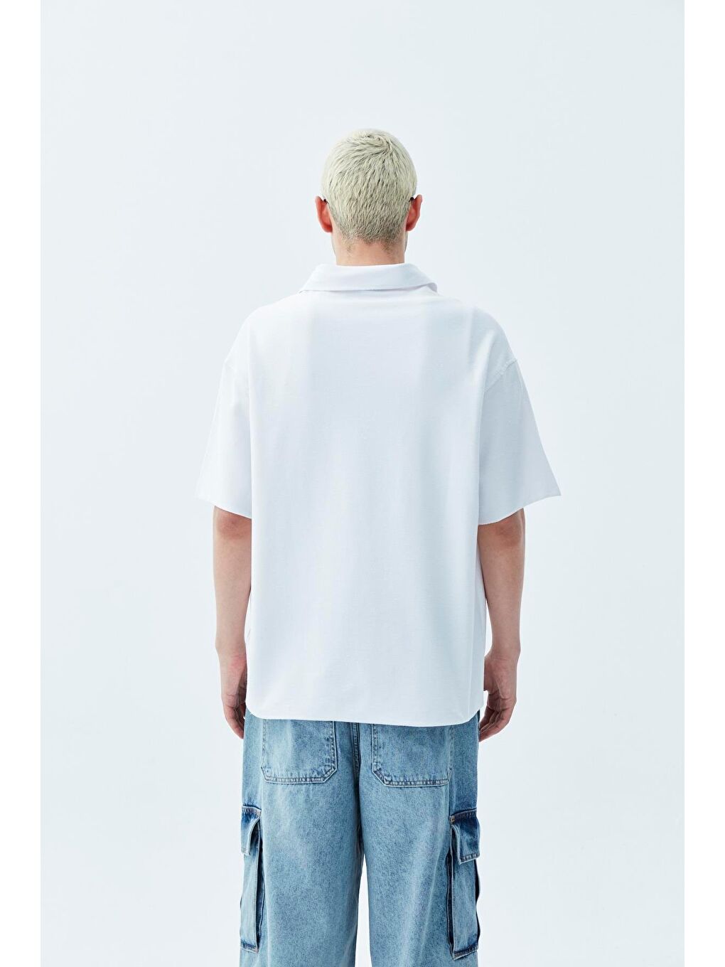 Oversize Keten Gömlek Beyaz-5