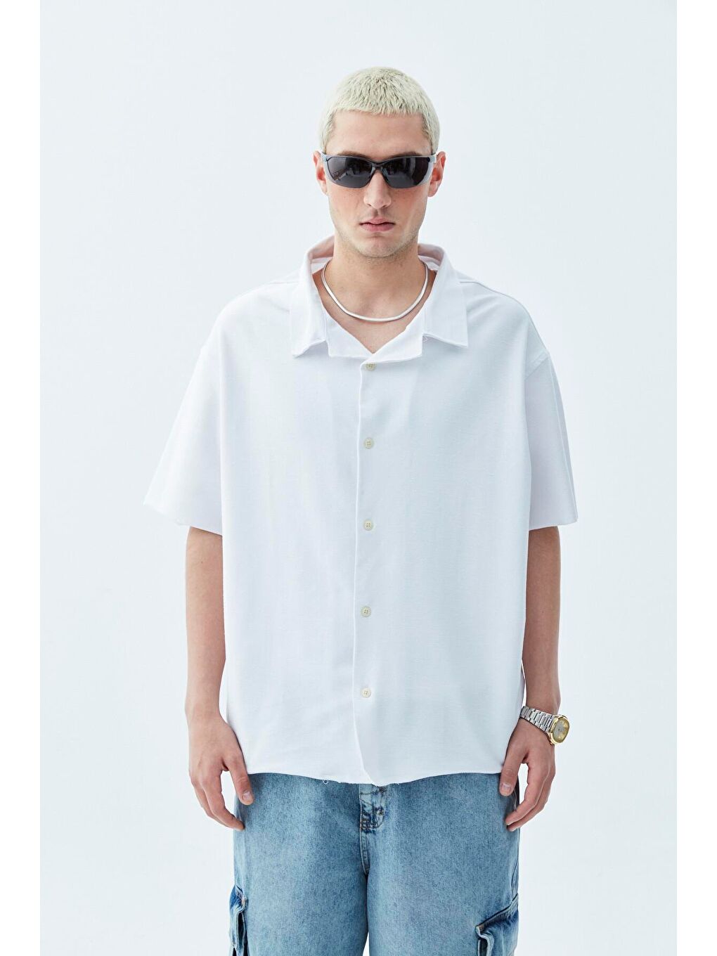 Oversize Keten Gömlek Beyaz-6