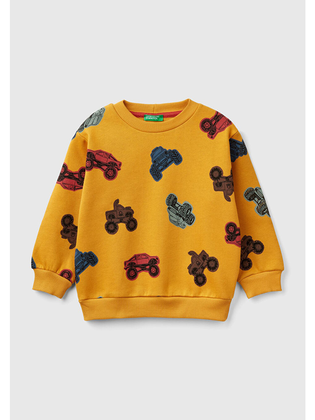 Erkek Çocuk Sarı Tamamı Araba Baskılı Bisiklet Yaka Sweatshirt