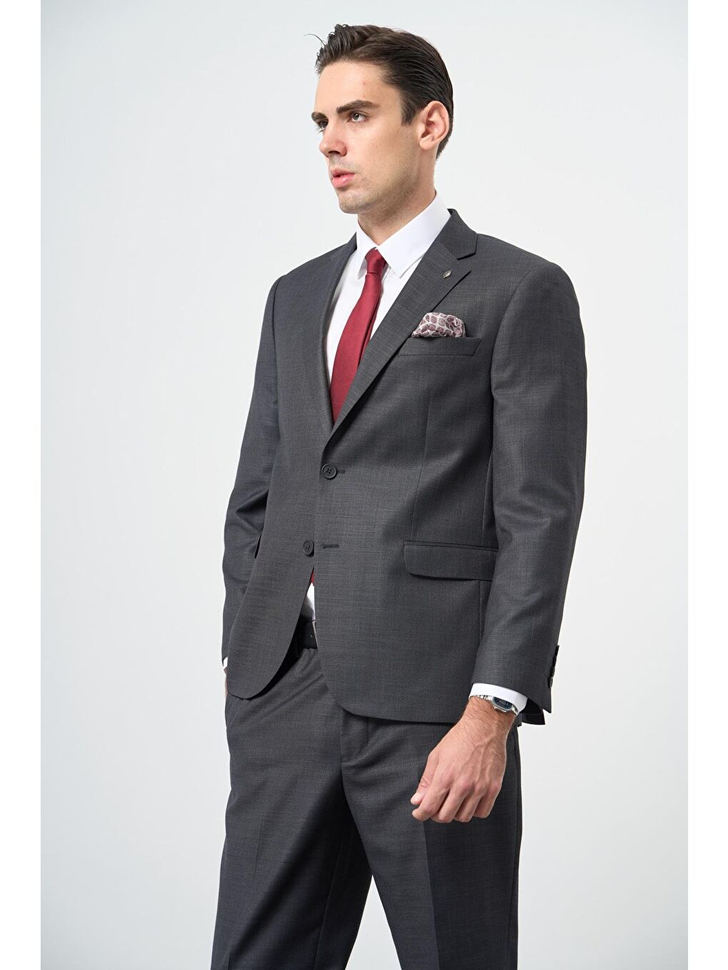Koyu Antrasit Mono Yaka 4 Drop Comfort Fit Classic Takım Elbise 1001245161
