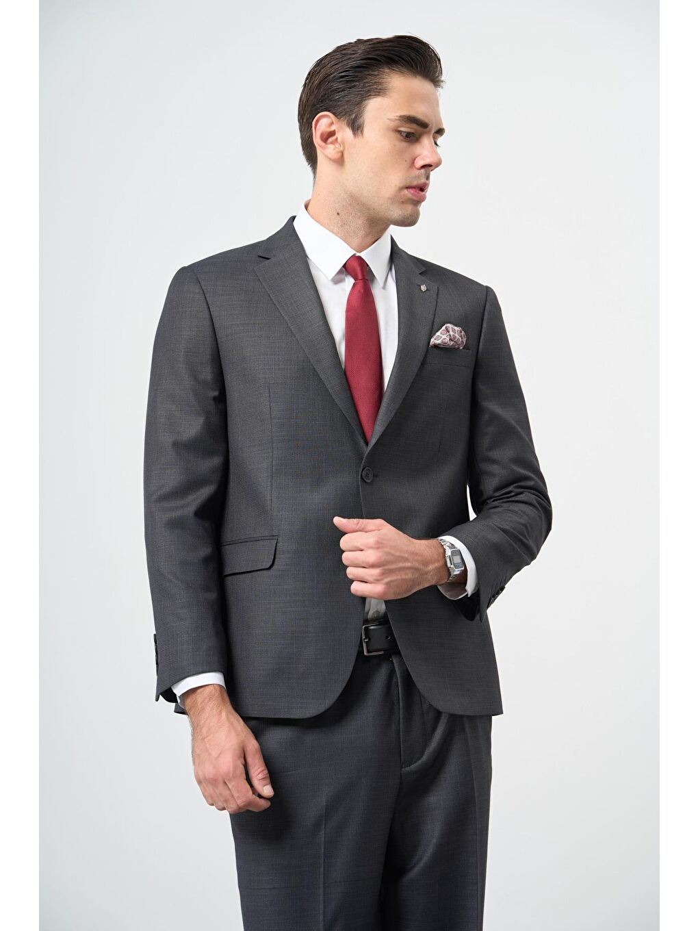 Koyu Antrasit Mono Yaka 4 Drop Comfort Fit Classic Takım Elbise 1001245161-1