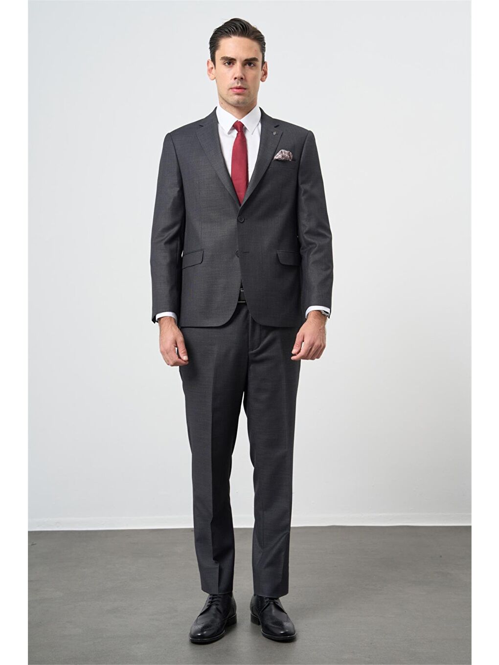 Koyu Antrasit Mono Yaka 4 Drop Comfort Fit Classic Takım Elbise 1001245161-4
