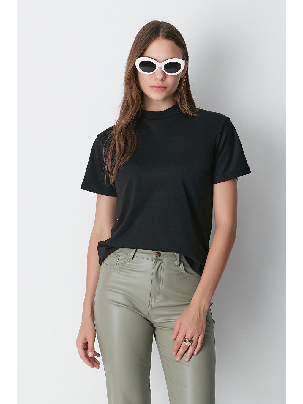 Dik Yaka Kısa Kol 2'li Basic T-Shirt 957 Siyah/Beyaz-2