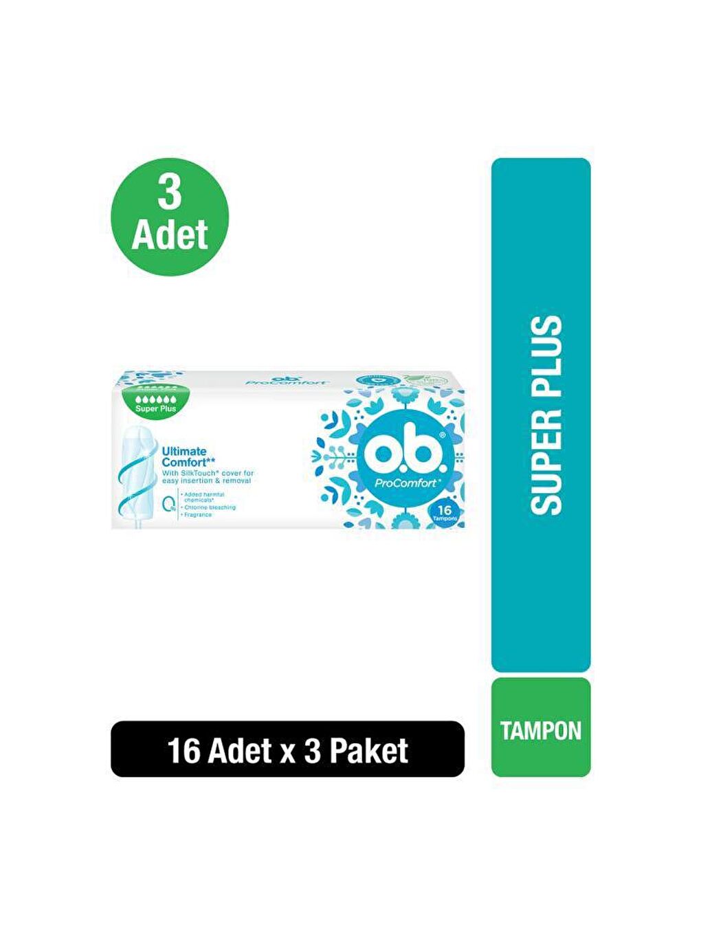 O.B Renksiz Tampon Süper Plus Yeni 16'lı x3