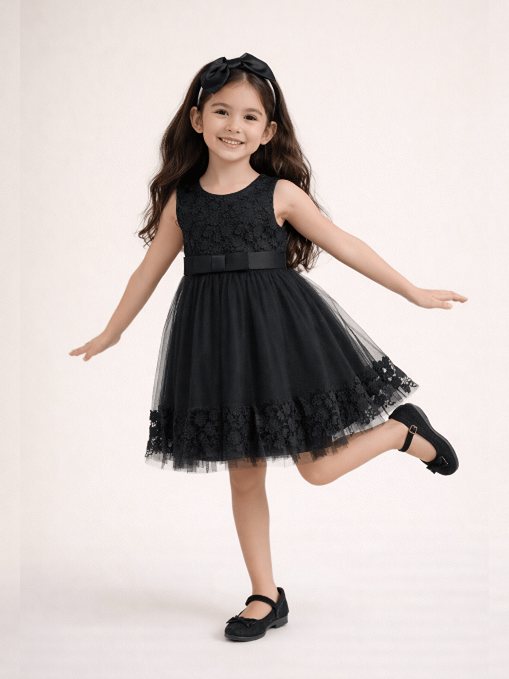 Siyah Tül Etekli Kız Çocuk Abiye Elbise ve Tacı-1