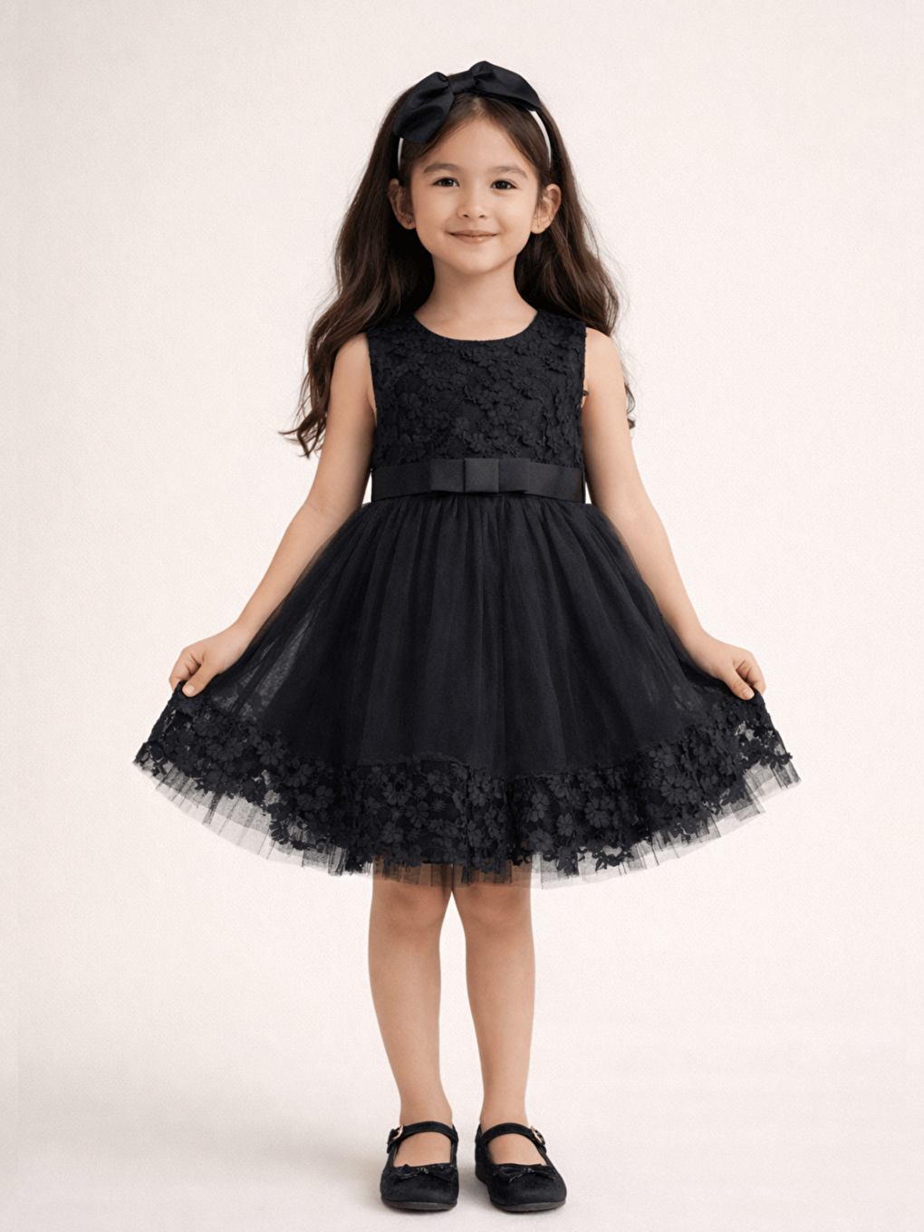 Siyah Tül Etekli Kız Çocuk Abiye Elbise ve Tacı-2