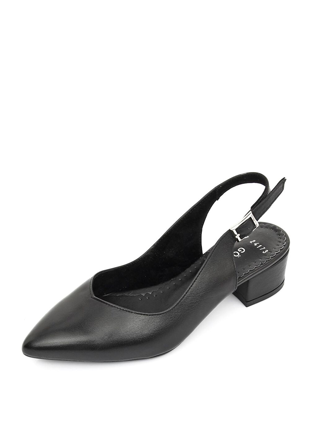 Siyah SİYAH  Hakiki Deri Sivri Burun Kısa Kalın Topuklu Arkası Açık Kadın Yazlık Ayakkabı 24173-7