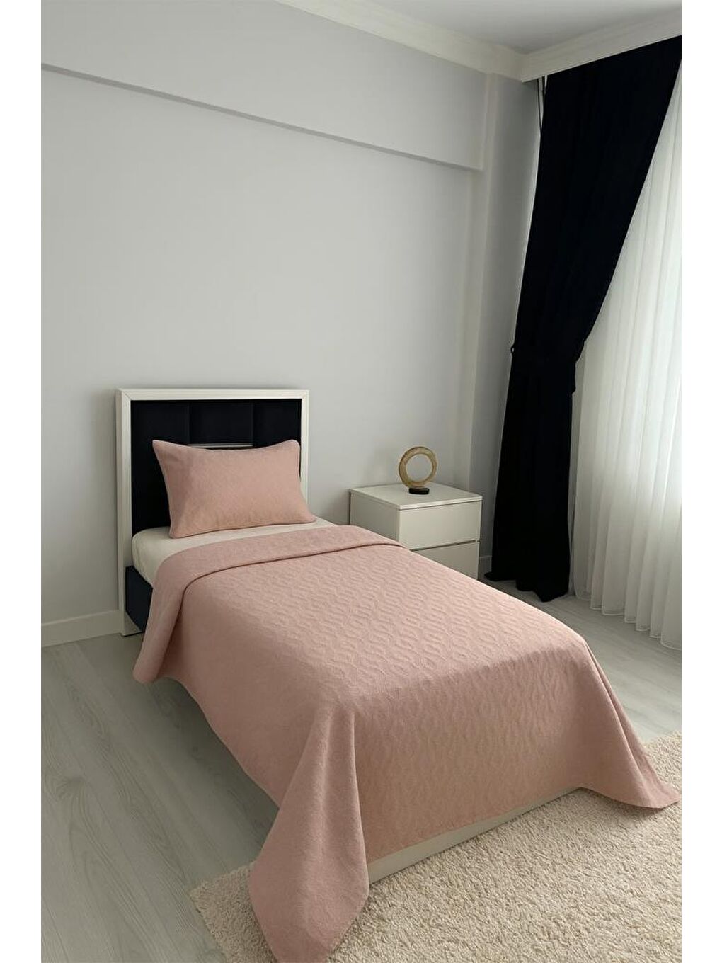 Karışık Powderlove 2 Parça Tek Kişilik Yatak Örtüsü 180x235 cm Pudra-1