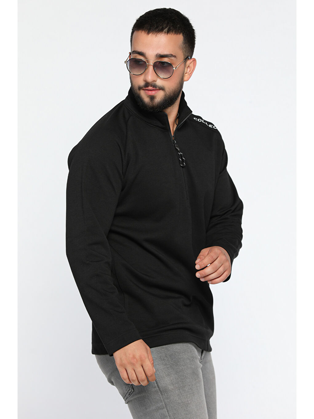 Mishar İtalia Siyah Yarım Fermuarlı Baskılı Double Face Erkek Sweatshirt - 1