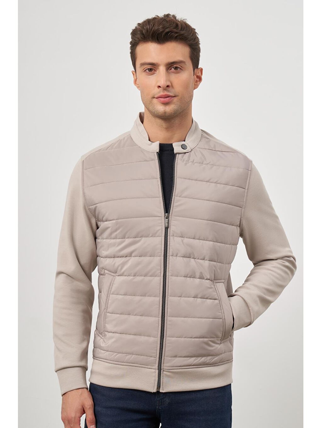 İMZA Bej Taş Rengi Kapitone Dik Yaka Astarlı Slim Fit Dar Kesim Klasik Mont 1007245154