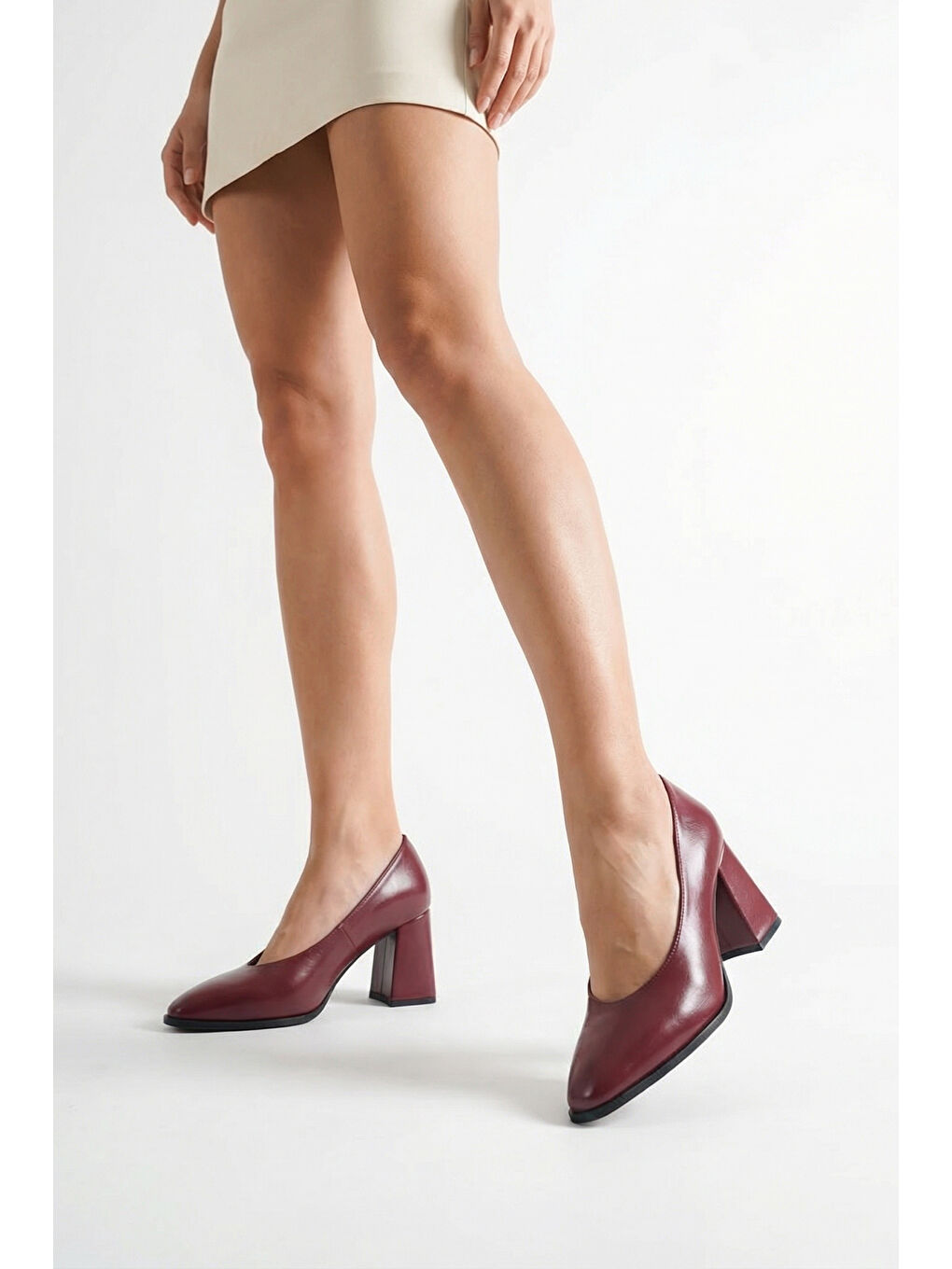 Bordo Daisie Yuvarlak Burunlu Orta Topuklu Günlük Kadın Topuklu Ayakkabı-2