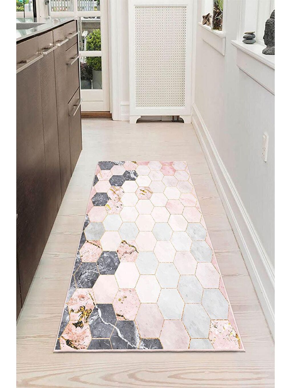 Pembe Premium Kalite, Pamuk ve Kaydırmaz Taban, Yıkanabilir, Mutfak Halısı  80 x 150 cm-1