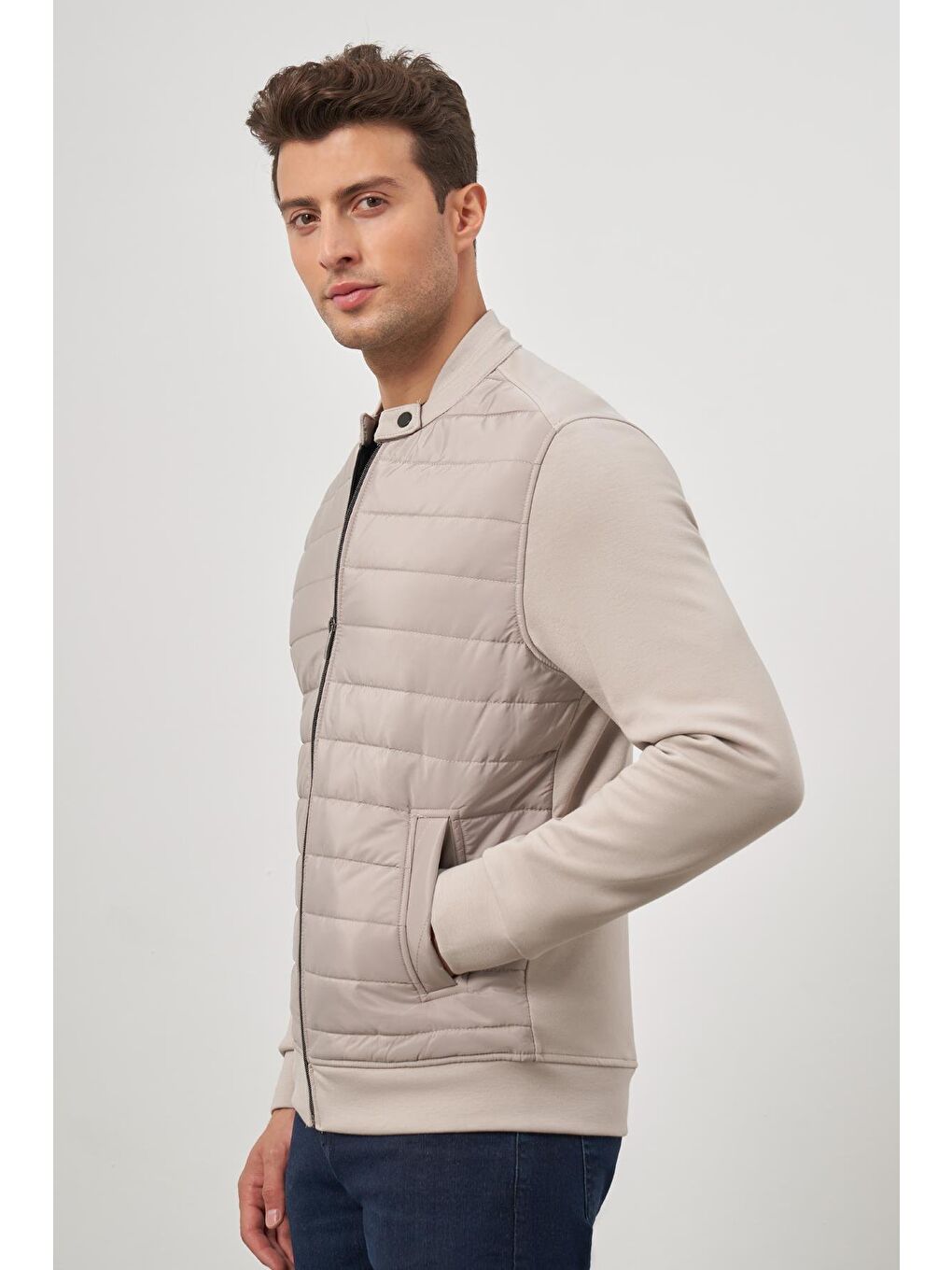 İMZA Bej Taş Rengi Kapitone Dik Yaka Astarlı Slim Fit Dar Kesim Klasik Mont 1007245154 - 3