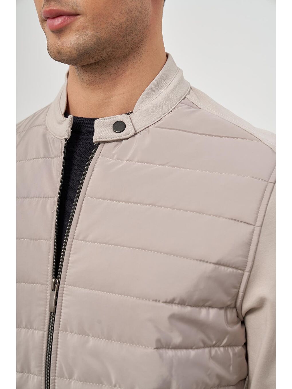İMZA Bej Taş Rengi Kapitone Dik Yaka Astarlı Slim Fit Dar Kesim Klasik Mont 1007245154 - 5