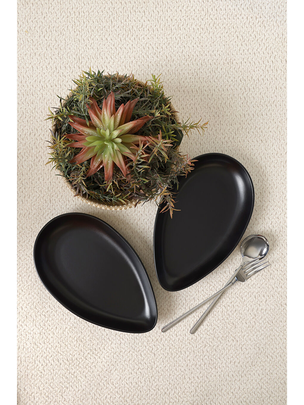 Mat Siyah Serenity Kayık Tabak 24 Cm 2 Adet-1
