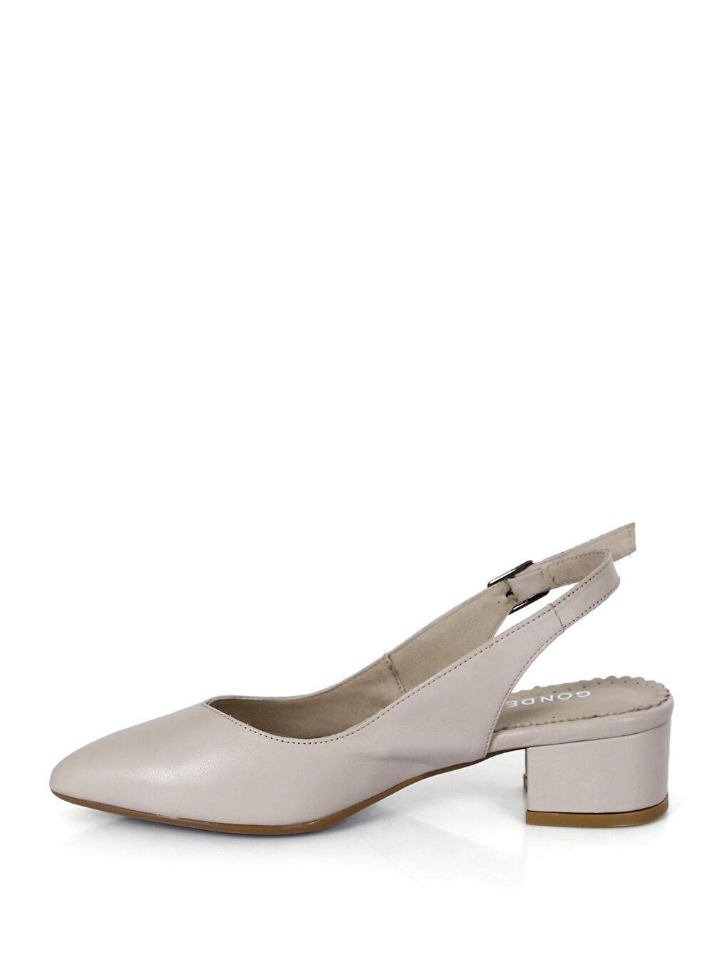 Bej BEJ  Hakiki Deri Sivri Burun Kısa Kalın Topuklu Arkası Açık Kadın Yazlık Ayakkabı 24173-6