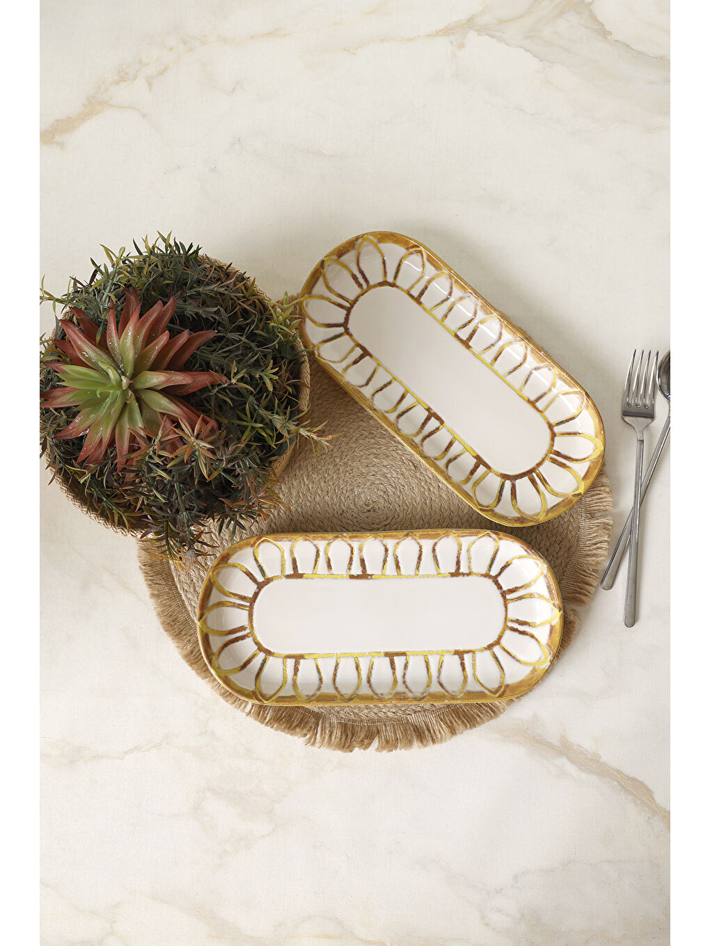 Karışık Worn Gold Noyan Kayık Tabak 26 Cm 2 Adet