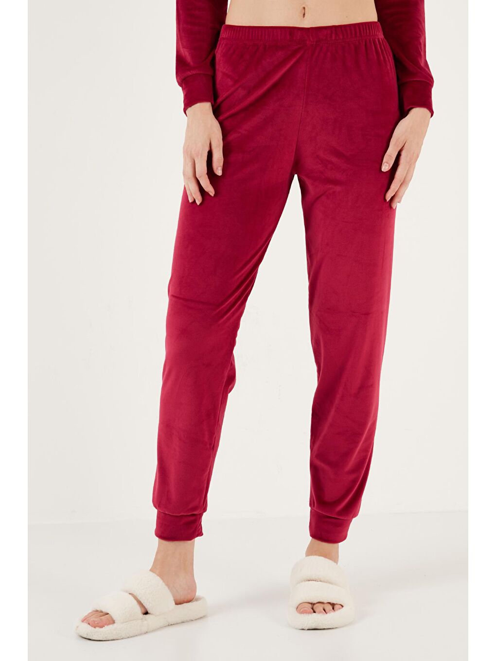 Lela Bordo Regular Fit Yumuşak Dokulu Kadife Kadın Pijama Takımı 6094200W4 - 3