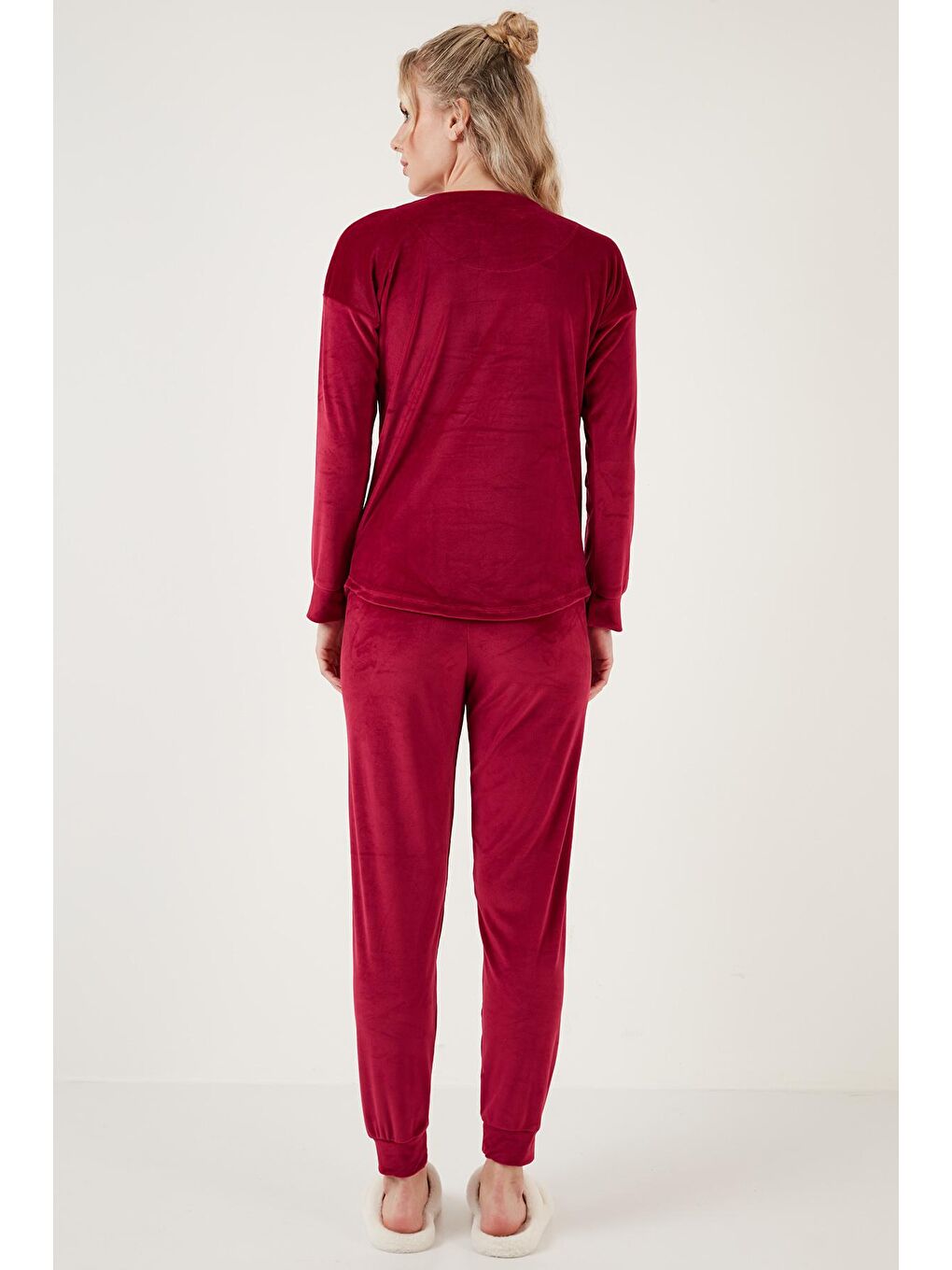 Lela Bordo Regular Fit Yumuşak Dokulu Kadife Kadın Pijama Takımı 6094200W4 - 4