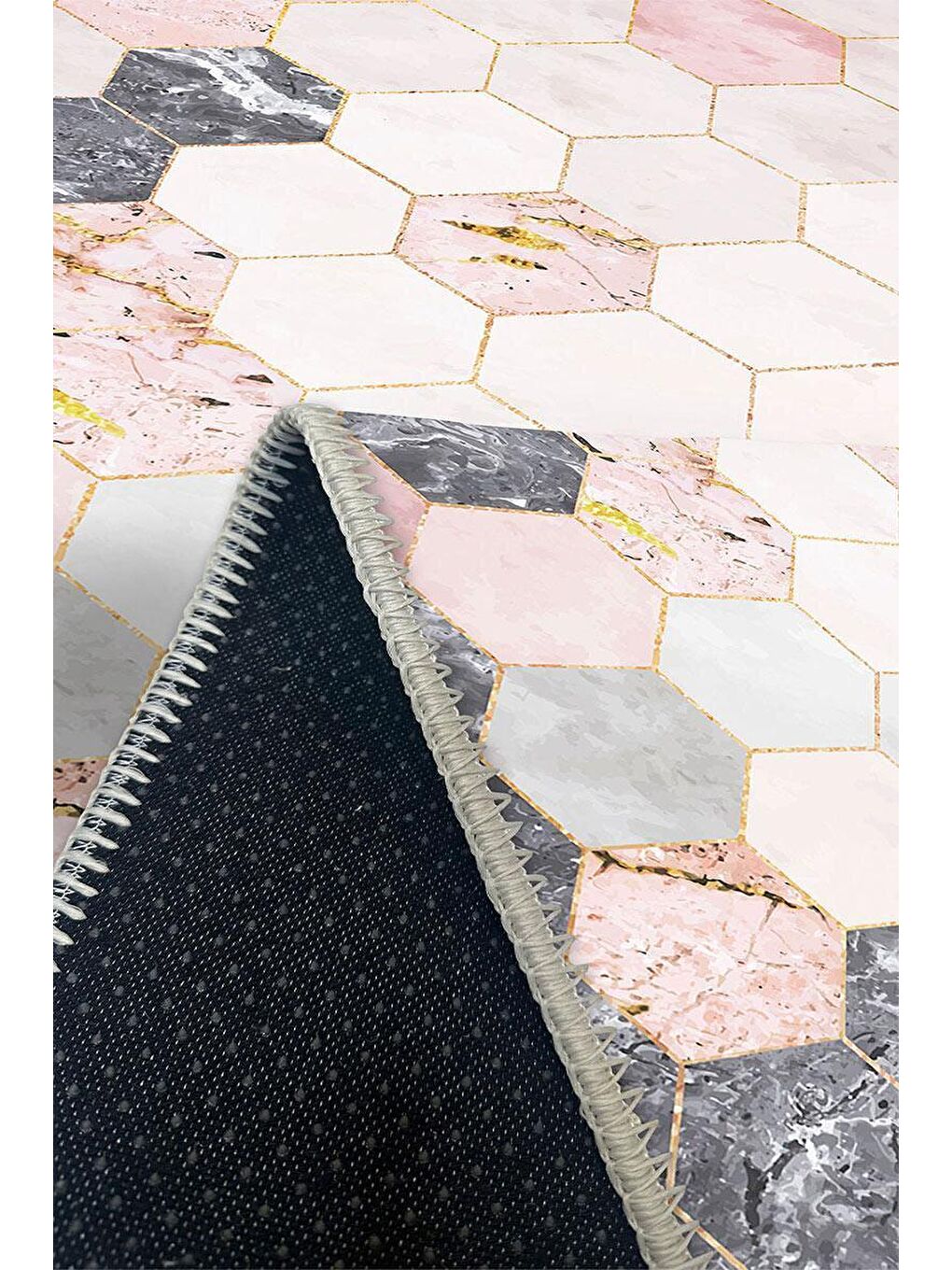 Pembe Premium Kalite, Pamuk ve Kaydırmaz Taban, Yıkanabilir, Mutfak Halısı  80 x 150 cm-2