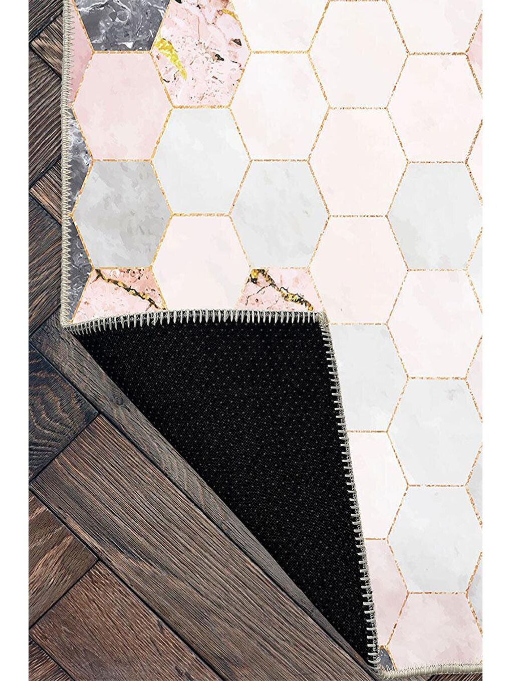 Pembe Premium Kalite, Pamuk ve Kaydırmaz Taban, Yıkanabilir, Mutfak Halısı  80 x 150 cm-3