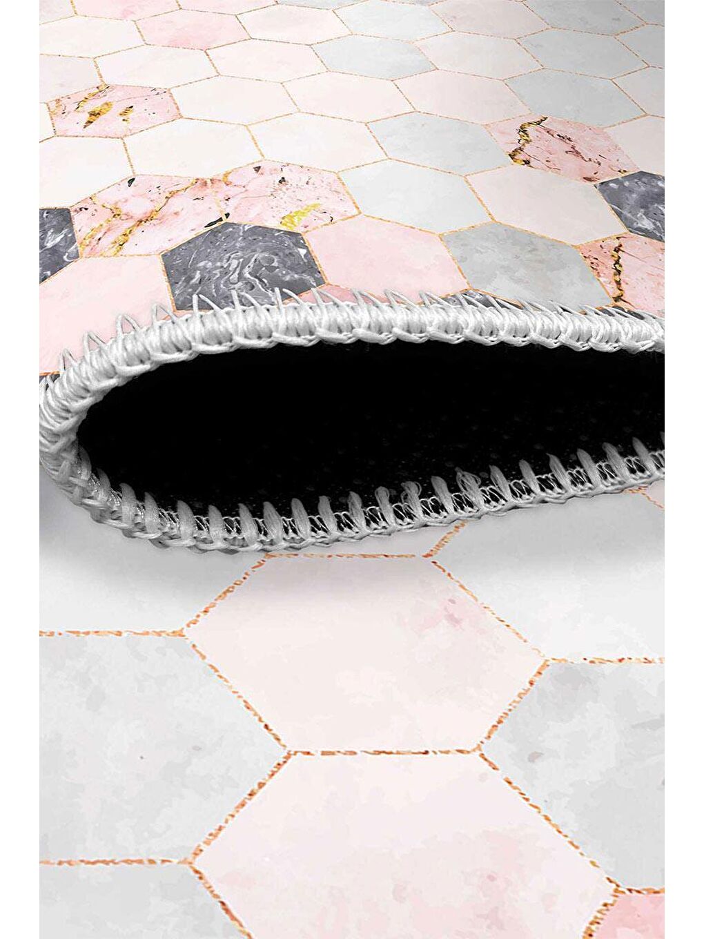 Pembe Premium Kalite, Pamuk ve Kaydırmaz Taban, Yıkanabilir, Mutfak Halısı  80 x 150 cm-4