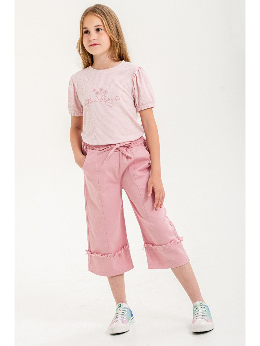 Pembe Kapri Pantolonlu Kız Çocuk Takım 21091-1