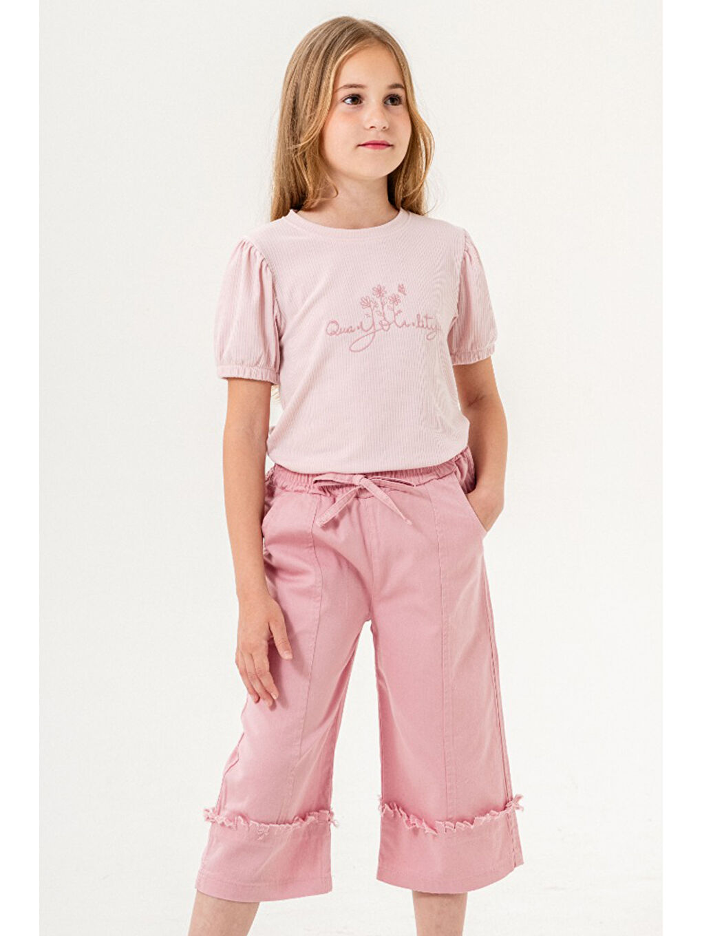 Pembe Kapri Pantolonlu Kız Çocuk Takım 21091-3
