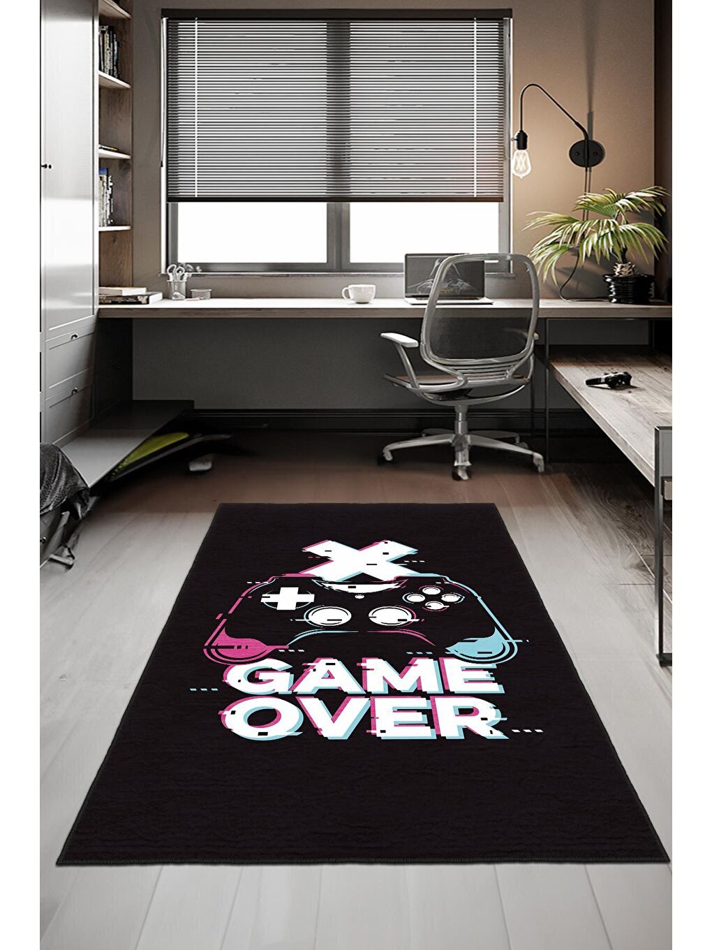 Siyah Dekoratif Özel Tasarım Yıkanabilir, Modern Halı  100 x 200 cm