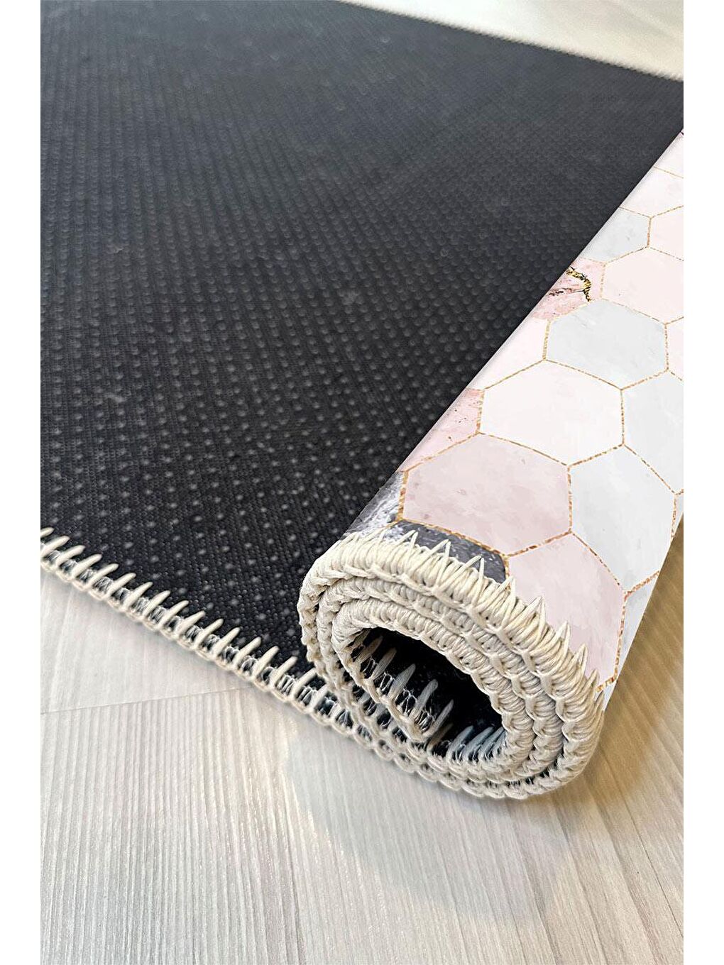 Pembe Premium Kalite, Pamuk ve Kaydırmaz Taban, Yıkanabilir, Mutfak Halısı  80 x 150 cm-5