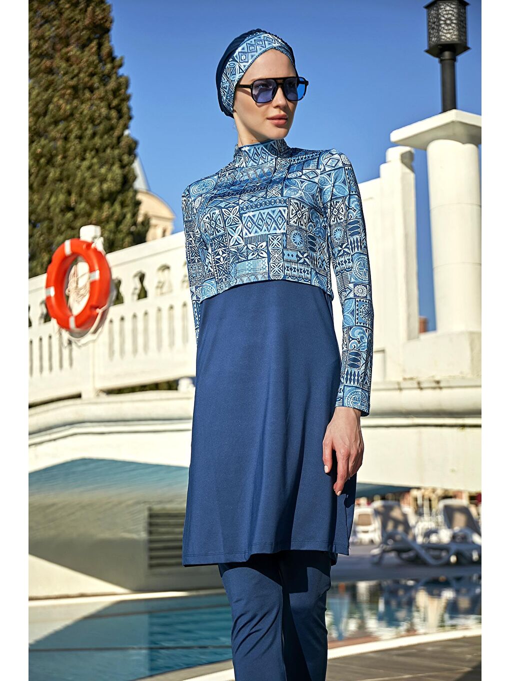 Lacivert Likralı Tam Kapalı Mayo 4lü Set R068 Lamia