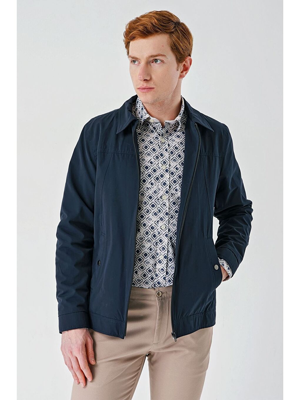 Koyu Lacivert Bez Ayağı Polo Yaka Düz Tam Astar Slim Fit Casual Mont 1007240101-1